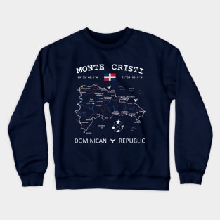 Monte Cristi Dominican Republic Flag Travel Map Coordinates GPS Crewneck Sweatshirt